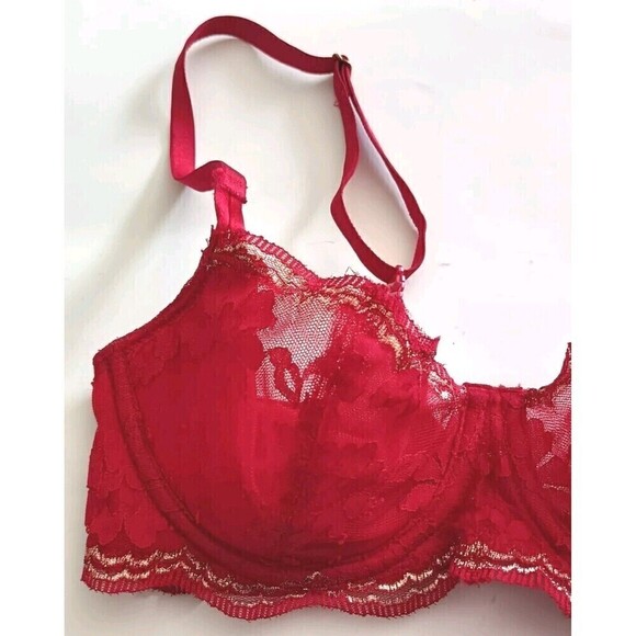 Victoria's Secret Bra Dream Angels Wicked Size 32C Unlined Uplift Red Lace - Picture 4 of 8